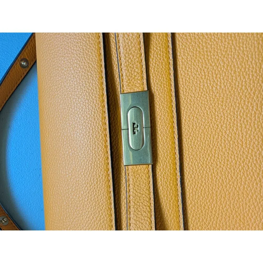 Tory Burch Lee Radziwill Pebbled Shoulder Bag Orange Citrine